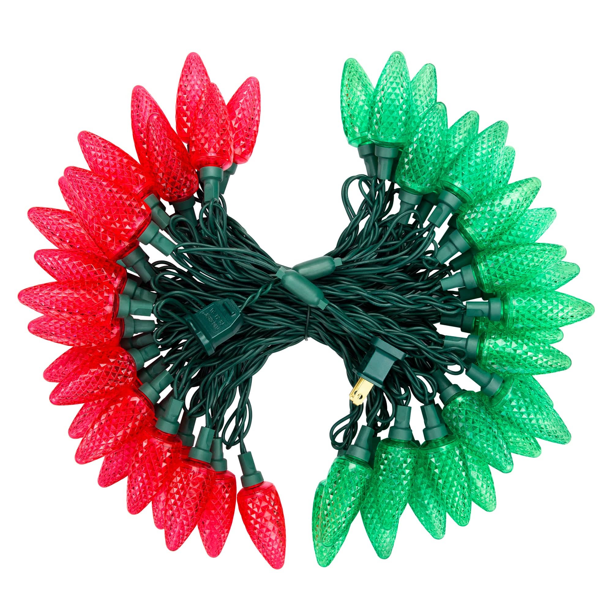 DEWENWILS C9 Christmas Lights Outdoor, 33.3ft 50LED Christmas Tree Lights, Waterproof, Big Christmas Lights, Extendable for Wedding Party Christmas Decoration, Green Wire, Red & Green-HCSL11B