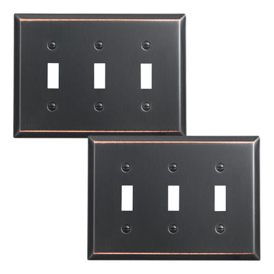 DEWENWILS 2 Pack Tripple Toggle Light Switch Cover,Aged Bronze Outlet Wall Plates, Solid Metal-HTXP02B