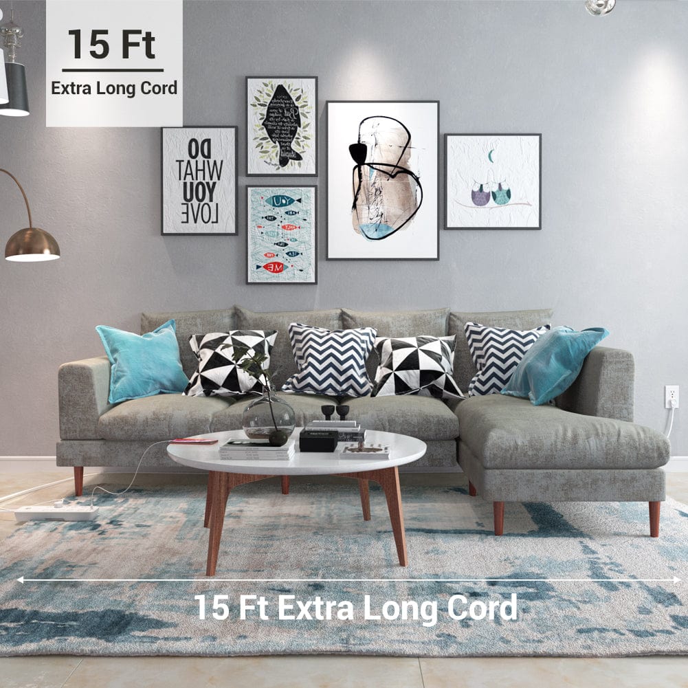 DEWENWILS 10-Outlet Surge Protector Power Strip with 4 USB Ports, 15FT Long Extension Cord, Right Angle Flat Plug, 2480J Surge Rating 15AMP Circuit Breaker, Wall Mountable, White-HOU104H