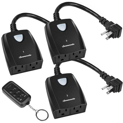 DEWENWILS Waterproof 100ft Programmable Wireless Remote Control Outlet kit (1 Remote + 3 Outlets)--F1SHRS103F2