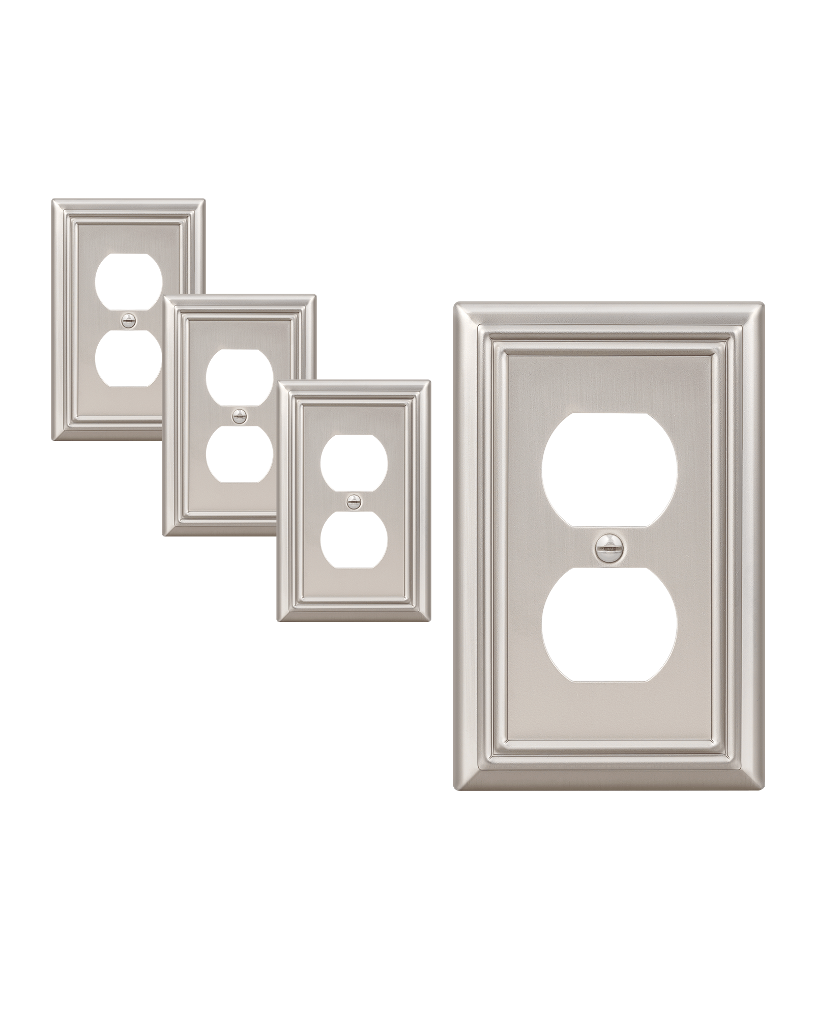 DEWENWILS 4-Pack Duplex Wall Plate, Metal Wall Outlet Cover for Receptacle, Light Switch, Brushed Nickel-HDWP14A