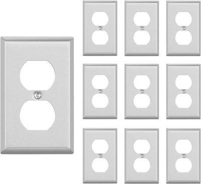 DEWENWILS 10-Pack Metal Wall Plates, Duplex Outlet Cover Plate for Receptacle, Switch, Corrosion Resistant, Standard Size, Brushed Finish, Silver-HMWP02J