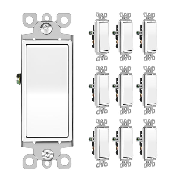 DEWENWILS 10 Pack 3 Way Light Switch, Rocker in Wall On Off Switch, Decor Paddle Switch, 15A 120/277V (White)-HRLS02J