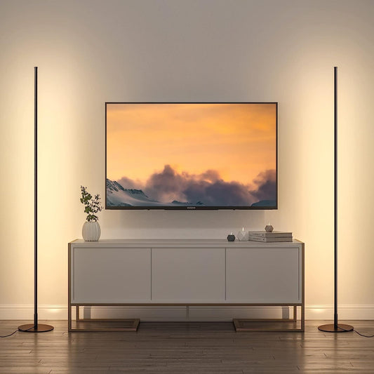 DEWENWILS 57.5" Minimalist LED Corner Floor Lamp, Modern Dimmable Mood Lighting, Standing Tall Floor Lamp for Living Room, Bedroom, Office, 3000K Warm White Light (2 Set)-HFLK02T