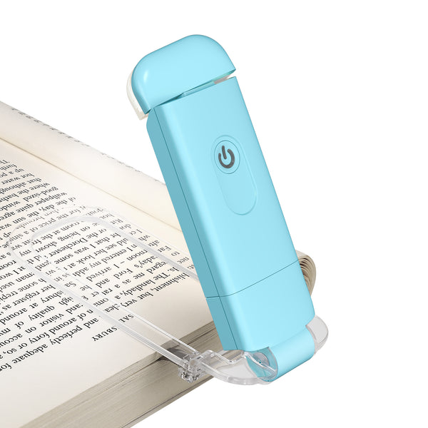 DEWENWILS USB Rechargeable Book Reading Light, 2 Brightness Levels, LED Clip on Book Light for Reading in Bed, Eye Care Book Lamp for Kids, Bookworms (Blue)-HBRL02B