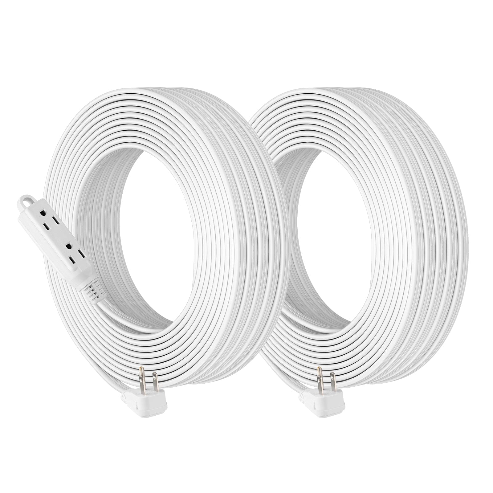DEWENWILS 50ft Extension Cord, 3 Outlet Power Cable with Flat Plug, 16/3 Awg Grounded Cord for Indoor Use, SPT-3 Cord (2 Pack)-WHSCW50B