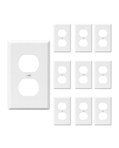 DEWENWILS Metal Duplex Wall Plate, Electrical Outlet Cover Plates, Dual Electric Receptacle Plug Covers for Living Room, Bedroom, Bathroom, Kitchen, Texture White (10-Pack)-HDWP05B