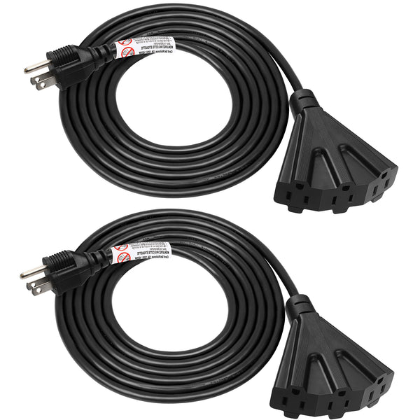 DEWENWILS 10ft Outdoor Tri-Tap Extension Cord Splitter, Weatherproof 16/3 SJTW Power Cable for Holiday Decoration and Landscaping String Lights (2 Pack)-HTOB10A