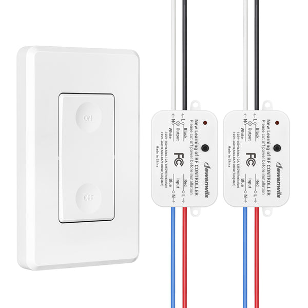 DEWENWILS 100ft Remote Control Wall Light Switch Kit, No WiFi Needed, 1200W/10A (1 Pack Switch+2 Receivers)-HRLS12E