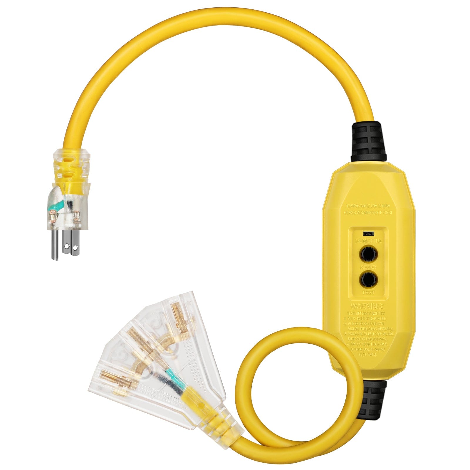 DEWENWILS 3ft Outdoor Manual GFCI Extension Cord, 12/3 Gauge, Heavy Duty Power Cable with LED Lighted 3 Prong Plug-HGFY03B