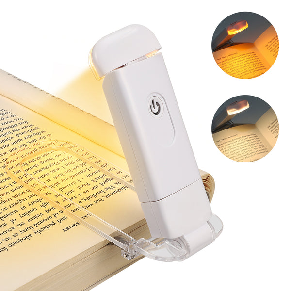 DEWENWILS Book Light Rechargeable, Amber Reading Lights for Books in Bed, Blue Light Blocking, 4 Brightness Adjustable for Eye Care, Clip on LED Book for Kids, Bookworms (White)-HBRL04A