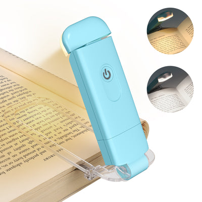 DEWENWILS USB Rechargeable Book Reading Light, Warm White + Daylight, LED Eye Care Clip on Book Light for Reading in Bed, Portable Bookmark with Light for Kids, 4 Brightness Adjustable (Blue)-HBRL04F