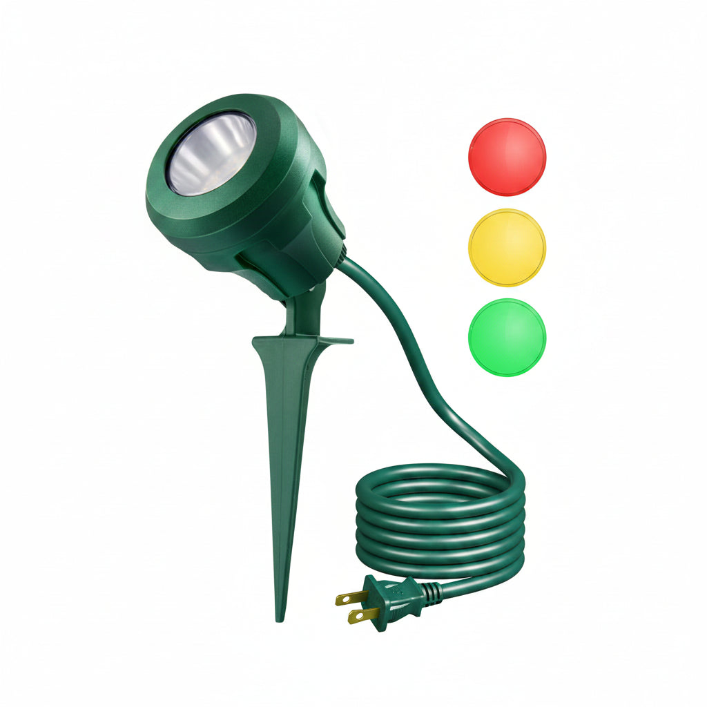 Outdoor spotlight come in three colors: red, yellow, and green