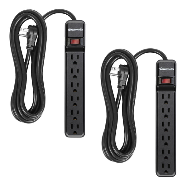 DEWENWILS 10FT Power Strip Surge Protector, 6-Outlet Strip with Low Profile Flat Plug, 15 Amp Circuit Breaker, 500 Joules, Wall Mount (2 Pack)-HOU610B