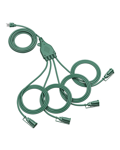 DEWENWILS Total 46FT Outdoor Extension Cord with 1 to 4 Splitter (22+4 * 6FT, Max 28FT from End to End), Green Extension Cord, SJTW Outdoor Extension Cord-HSC104E