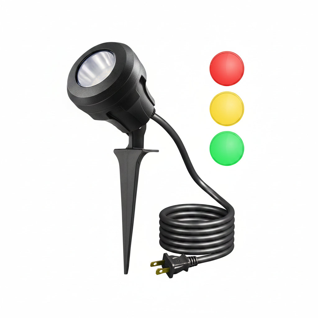 Outdoor spotlight come in three colors: red, yellow, and green