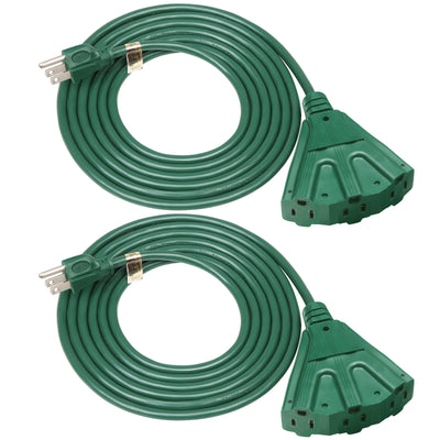 DEWENWILS 10ft Outdoor Tri-Tap Extension Cord Splitter, Weatherproof 16/3 SJTW Power Cable for Holiday Decoration and Landscaping Lights (2 Pack)-HTOG10A