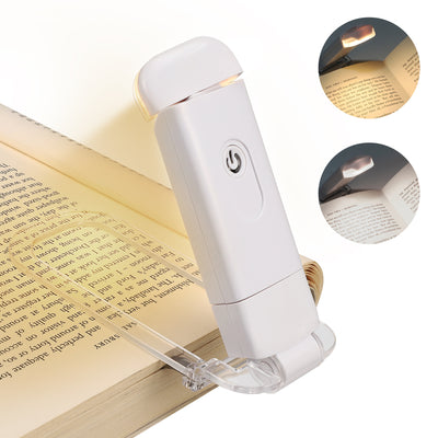 DEWENWILS USB Rechargeable Book Reading Light, Warm White + Daylight, LED Eye Care Clip on Book Light for Reading in Bed, Portable Bookmark Light for Kids, 4 Brightness Modes (White)-HBRL04E