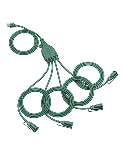 DEWENWILS Green Outdoor Extension Cord, Outdoor Extension Cord with Switch, 1 to 4 Splitter, Total 31FT (Max 13FT from End to End), SJTW Extension Cord for Landscape Light, Christmas/Halloween Decor-HSC104C