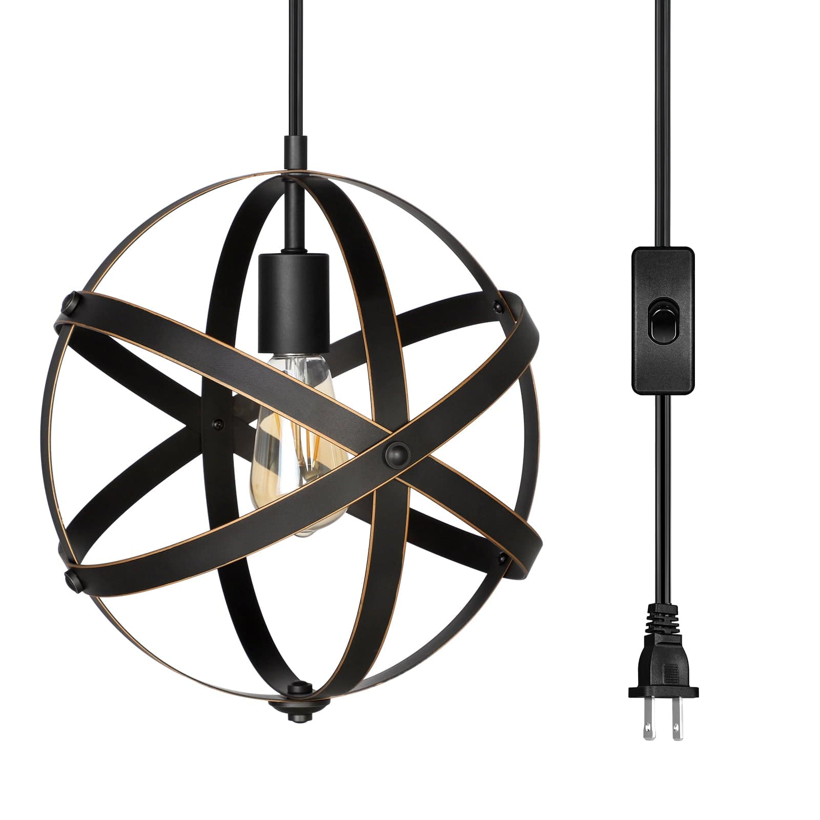 DEWENWILS Plug In Pendant Hanging Light, Industrial Farmhouse Metal ...