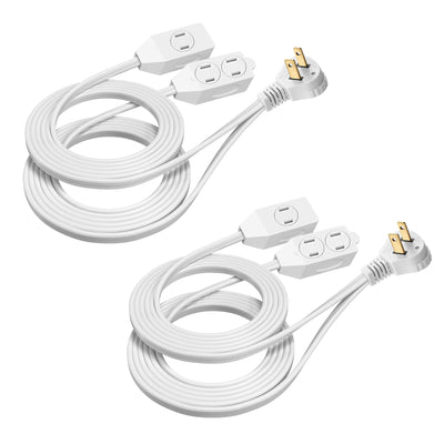 DEWENWILS 12ft Indoor Twin Extension Cord , Flat, Split Double Extension Cord, 6 Polarized Outlets with Safety Cover (2 Pack)-HICW62B