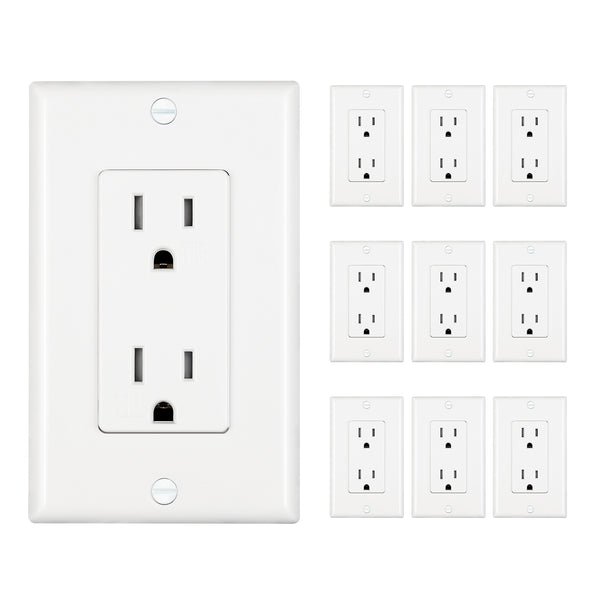 DEWENWILS 10-Pack Decorator Receptacle Outlet, Standard Wall Outlets, 15Amp/125V, Tamper Resistant, Wall Plates Included, White-HRWS01J