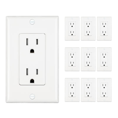 DEWENWILS 10-Pack Decorator Receptacle Outlet, Standard Wall Outlets, 15Amp/125V, Tamper Resistant, Wall Plates Included, White-HRWS01J