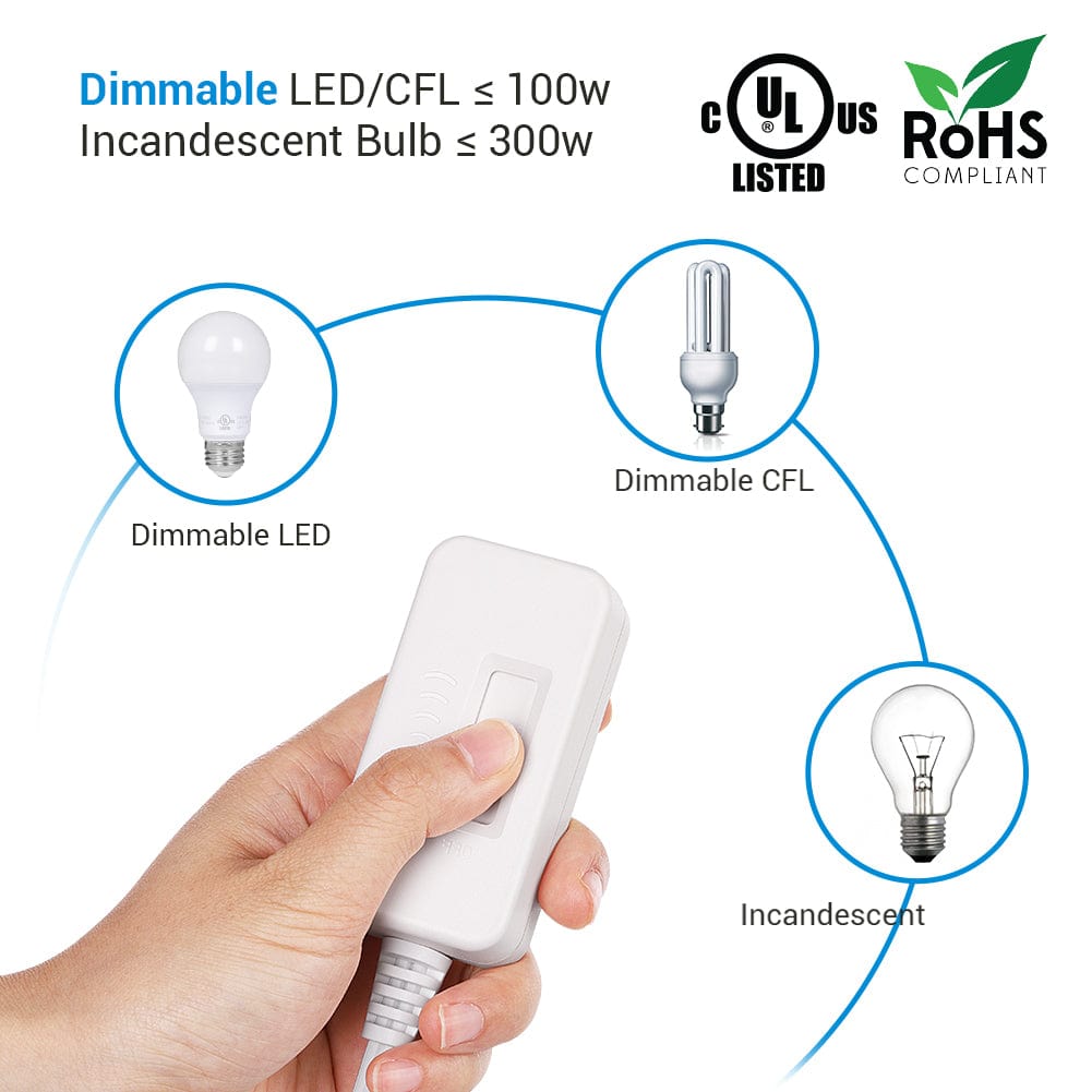 DEWENWILS Table Lamp Dimmer Switch for Dimmable LED/CFL Lights and Incandescent Bulbs, Full Range Slide Control, 6.6ft Extension Cord (2 Pack)-HPID02W