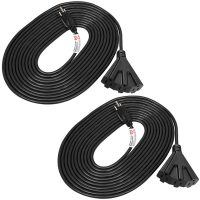 DEWENWILS 25ft Tri-Tap Extension Cord, 16/3 SJTW Power Cable, Weatherproof, Heavy Duty Extension Cord for Holiday Decoration and Landscaping Lights (2 Pack)-HTOB25A