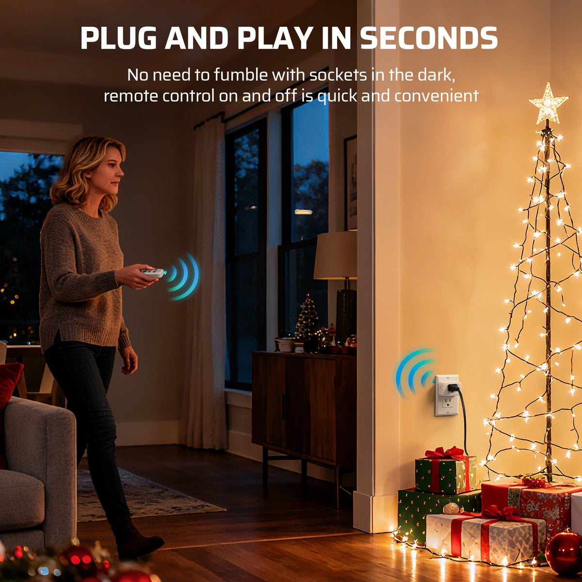 DEWENWILS Wireless Remote Control Outlet Set, 1 Transmitter + 3 Receivers, 100FT RF Range, Programmable and Expandable Electrical Outlet Switch for Lamps, Fans, and Appliances