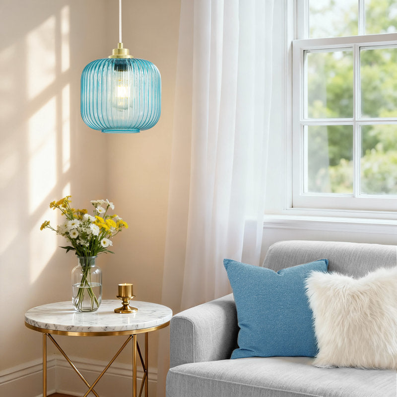 Blue Glass Pendant Light  (8")