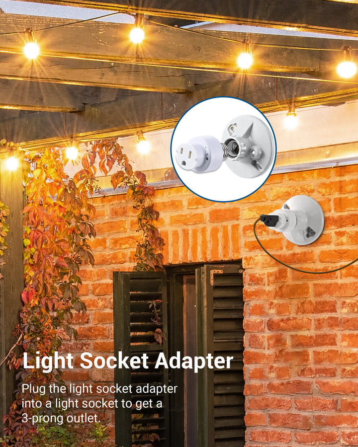 DEWENWILS 3 Prong Light Socket to Plug Adapter with 100ft Remote Control,  E26/E27 Adapter, 2 & 3 Prong Light Socket Adapter for Porch Patio Garage –  Dewenwils