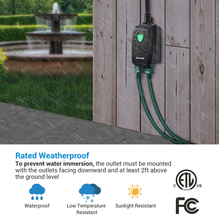 Fosmon Wireless Remote Control Outdoor Electrical Outlet Switch  Weatherproof Heavy Duty 3-Prong ETL Listed (Battery Included) -Black 