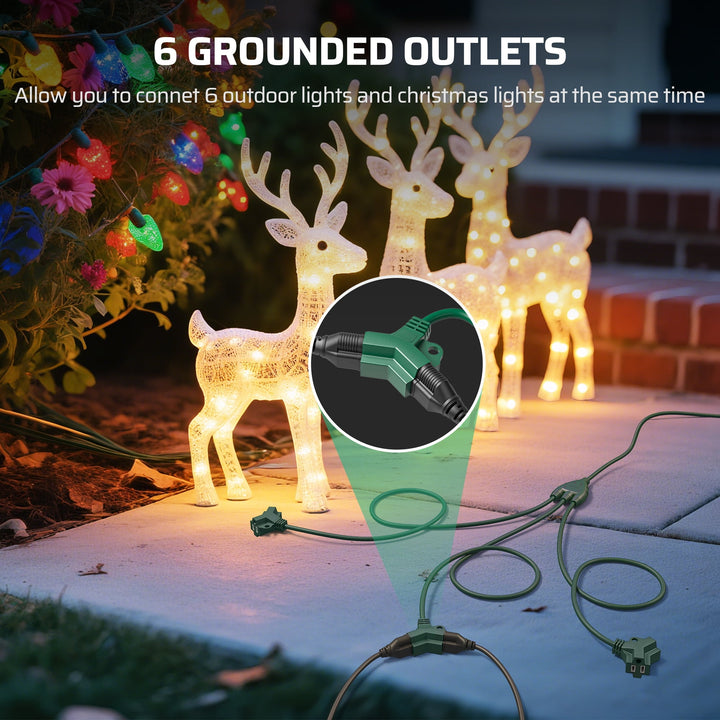 DEWENWILS 43 FT (25+6+6+6) Outdoor Extension Cord for Outside with 6 Outlets, Extension Cord Outdoor for Halloween Christmas Landscape Lighting, 16 AWG SJTW