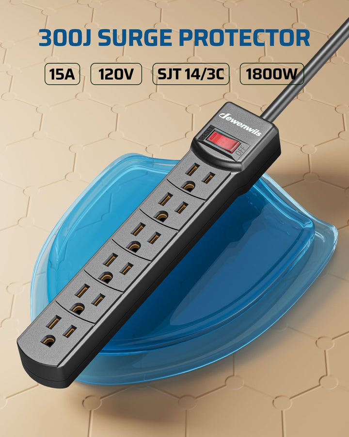 DEWENWILS 2-Pack 6-Outlets Power Strips, Surge Protector Power Strip, 2.7Ft Indoor Extension cord,New