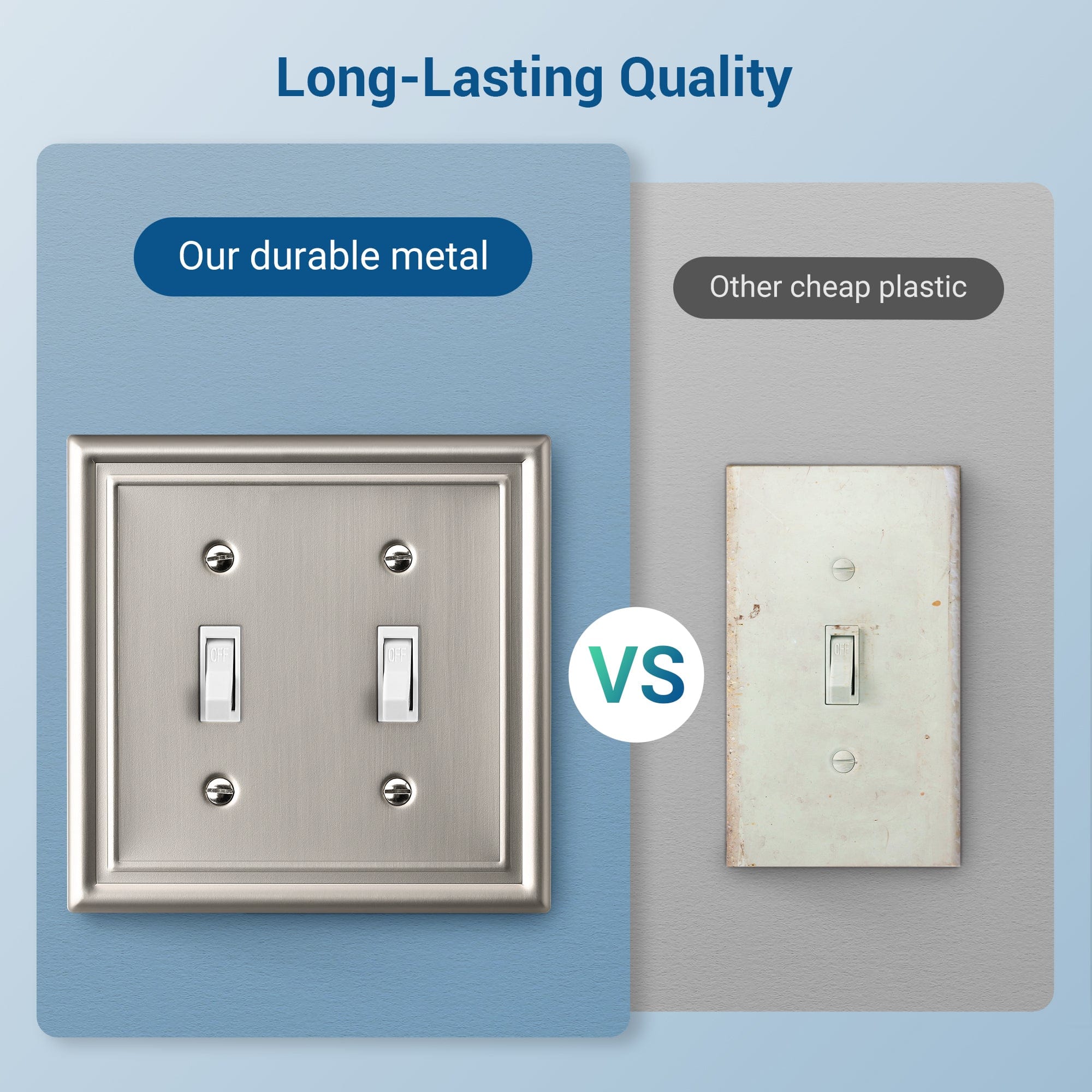 DEWENWILS Brushed Nickel Light Switch Cover, Double Light Switch Plates, Heavy Duty Metal Wallplates, 2-Pack-HTTP01A