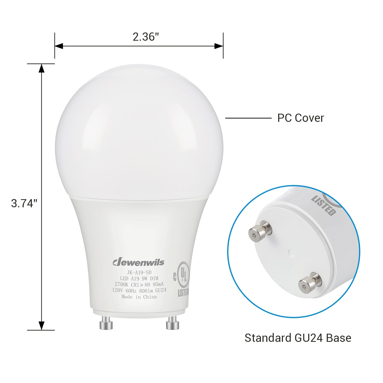 DEWENWILS 4 Pack GU24 LED Light Bulb Dimmable 2 Prong Light Bulbs