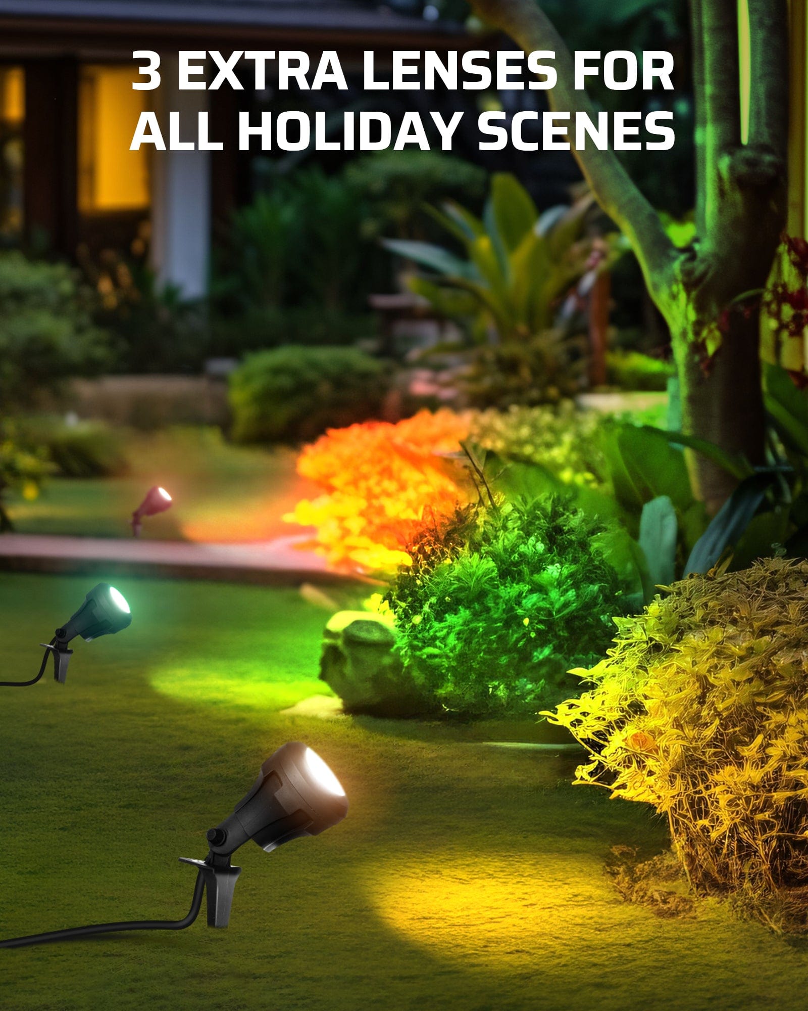 DEWENWILS 120V LED Outdoor Spotlight, 3 Extra Lenses (Red Green Yellow), 4.8W 5000K Plug in Spotlight Outdoor, Waterproof Landscape Light for Yard, Halloween, Christmas Tree Flag Light-HGSL01C