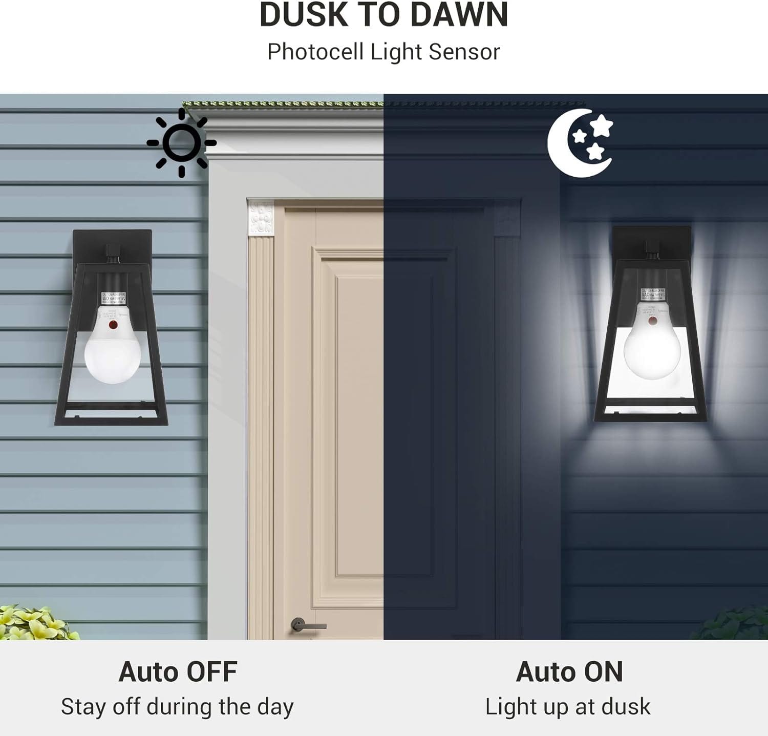 DEWENWILS Dusk to Dawn Light Bulbs, A19 LED Sensor Light Bulbs Outdoor, 60W Equivalent LED Bulbs, Automatic On/Off, 5000K Daylight, 9W, 800LM, LED Security Bulbs for Porch, Garage, 4 Pack-HLBA19B