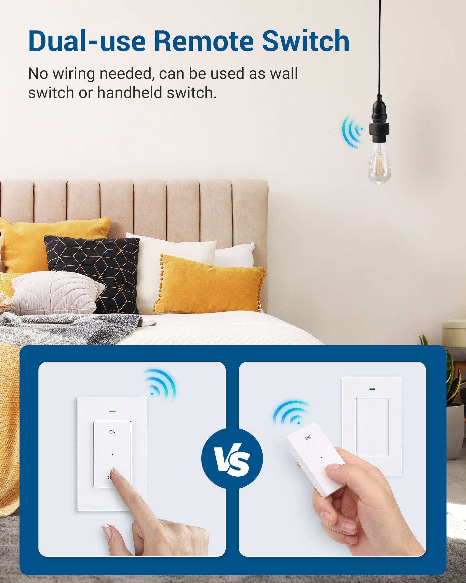 DEWENWILS Remote Control Light Socket, Wireless Light Switch for Pull Chain Light Lamp Fixtures, 100FT Range, No Wiring Needed (1 Wall Mounted Controller+1 Bulb Base, Shorter Version)-HRLS11G