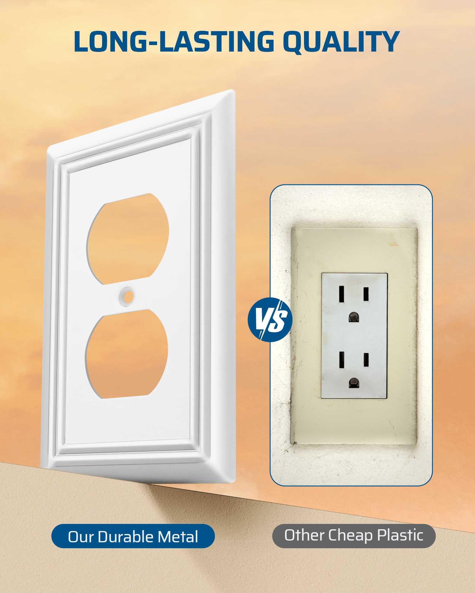 DEWENWILS Duplex Outlet Covers, White Outlet Wall Plates, 4.92" x 3.14" Light Switch Cover Plates, Metal Electrical Outlet Cover Plates, 2 Pack-HDWP12C