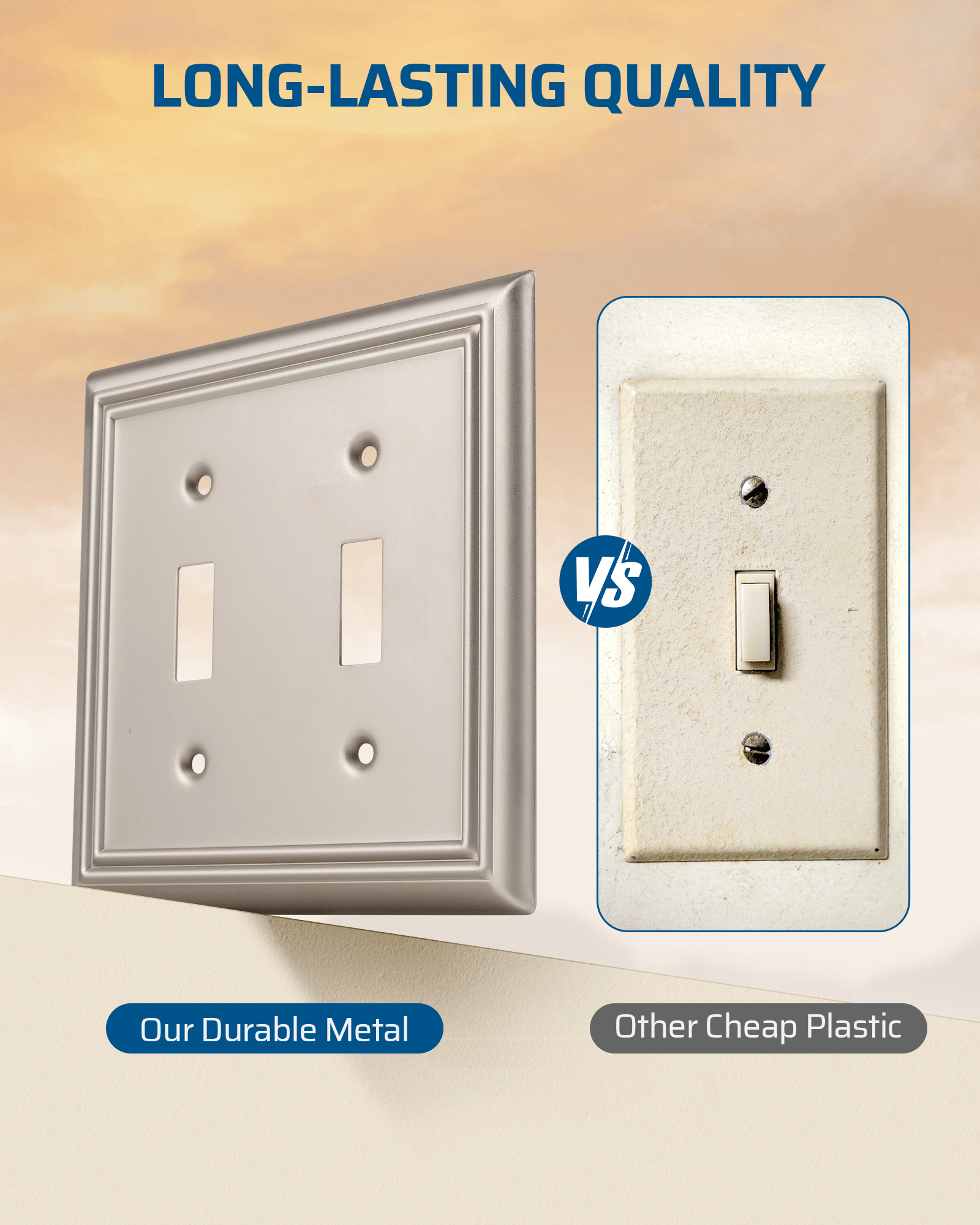 DEWENWILS 2 Pack Toggle Wallplates, Brushed Nickel Light Switch Covers, Heavy Duty Matel Material-HTWP22A