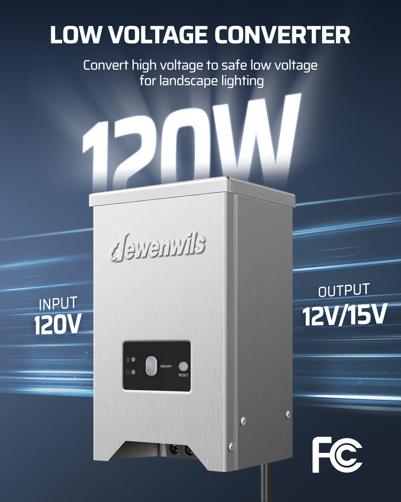 DEWENWILS 120W Low Voltage Transformer input 120V AC output 12V/15V AC
