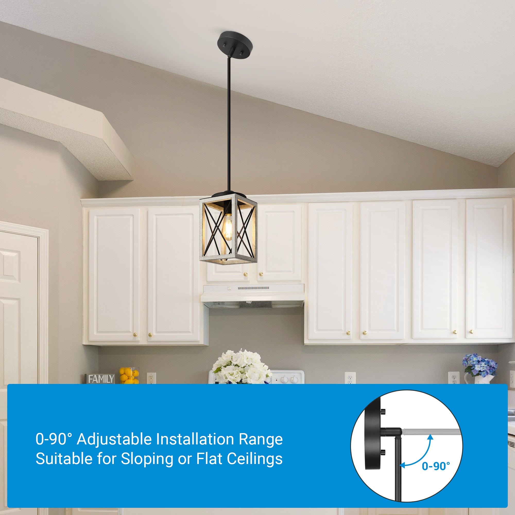 DEWENWILS Pendant Light, Metal Pendant Light Fixtures with Wooden Grain Finish, 48" Adjustable Pipes for Flat and Slop Ceiling, Hanging Ceiling Lamp for Kitchen, Living Room, Bedroom, E26 Base-HHPL05G