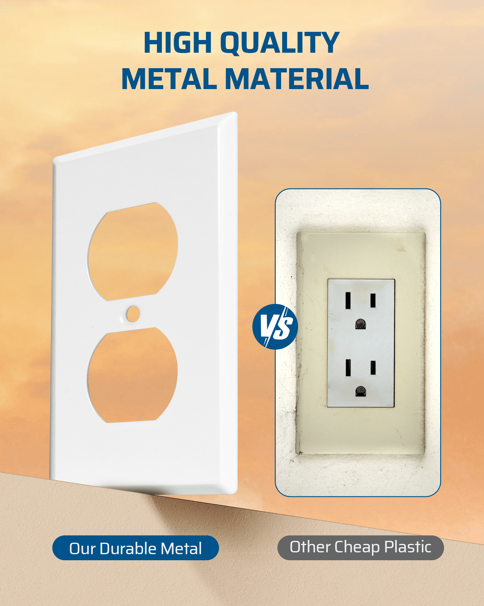 DEWENWILS Metal Duplex Wall Plate, Electrical Outlet Cover Plates, Dual Electric Receptacle Plug Covers for Living Room, Bedroom, Bathroom, Kitchen, Smooth White (10-Pack)-HDWP05A