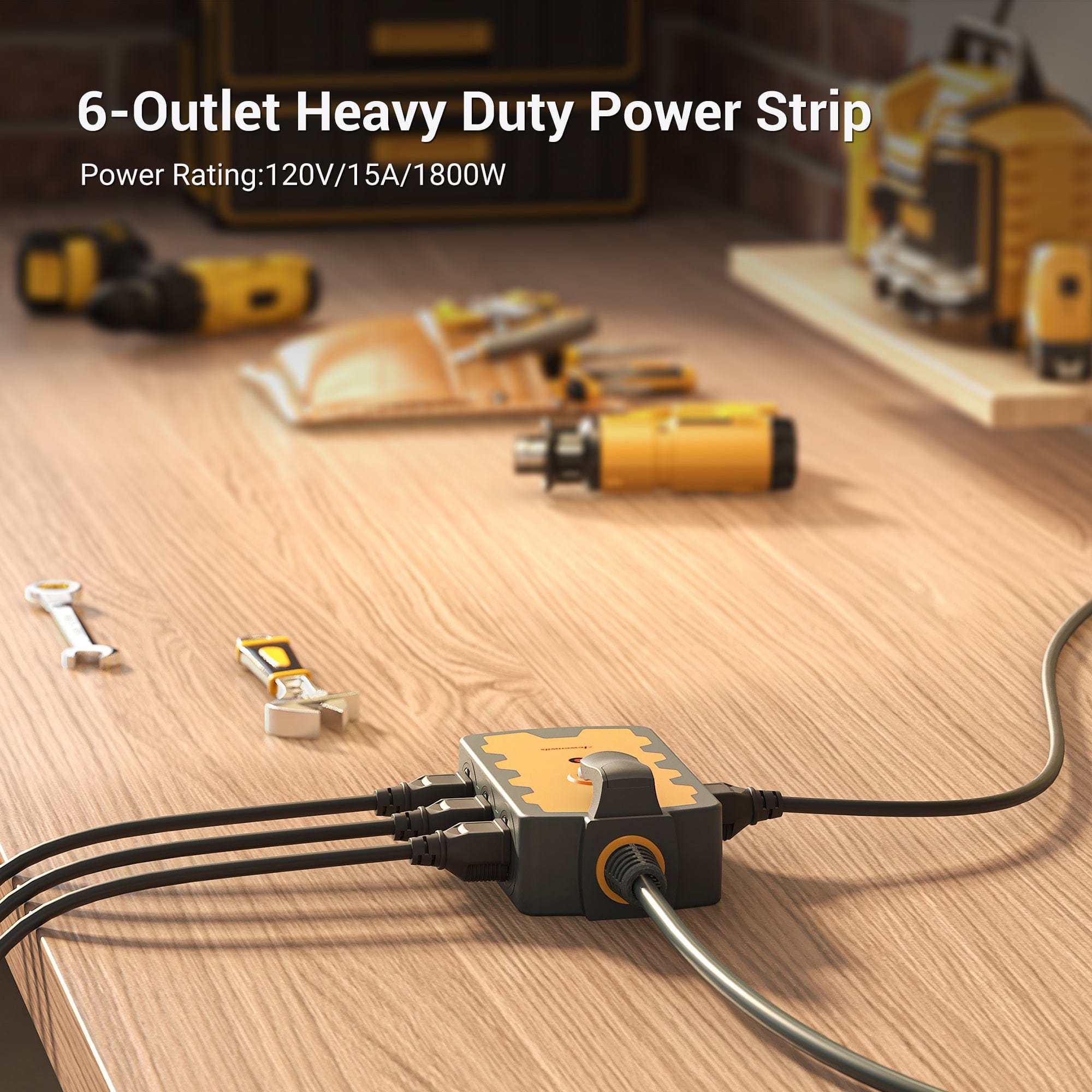 DEWENWILS 6-Outlet Heavy Duty Power Strip with 6ft Extension Cord, 14/3 SJTW Cable for Indoor Outdoor, 15A Circuit Breaker, Swivel Safety Covers-HEPS02A