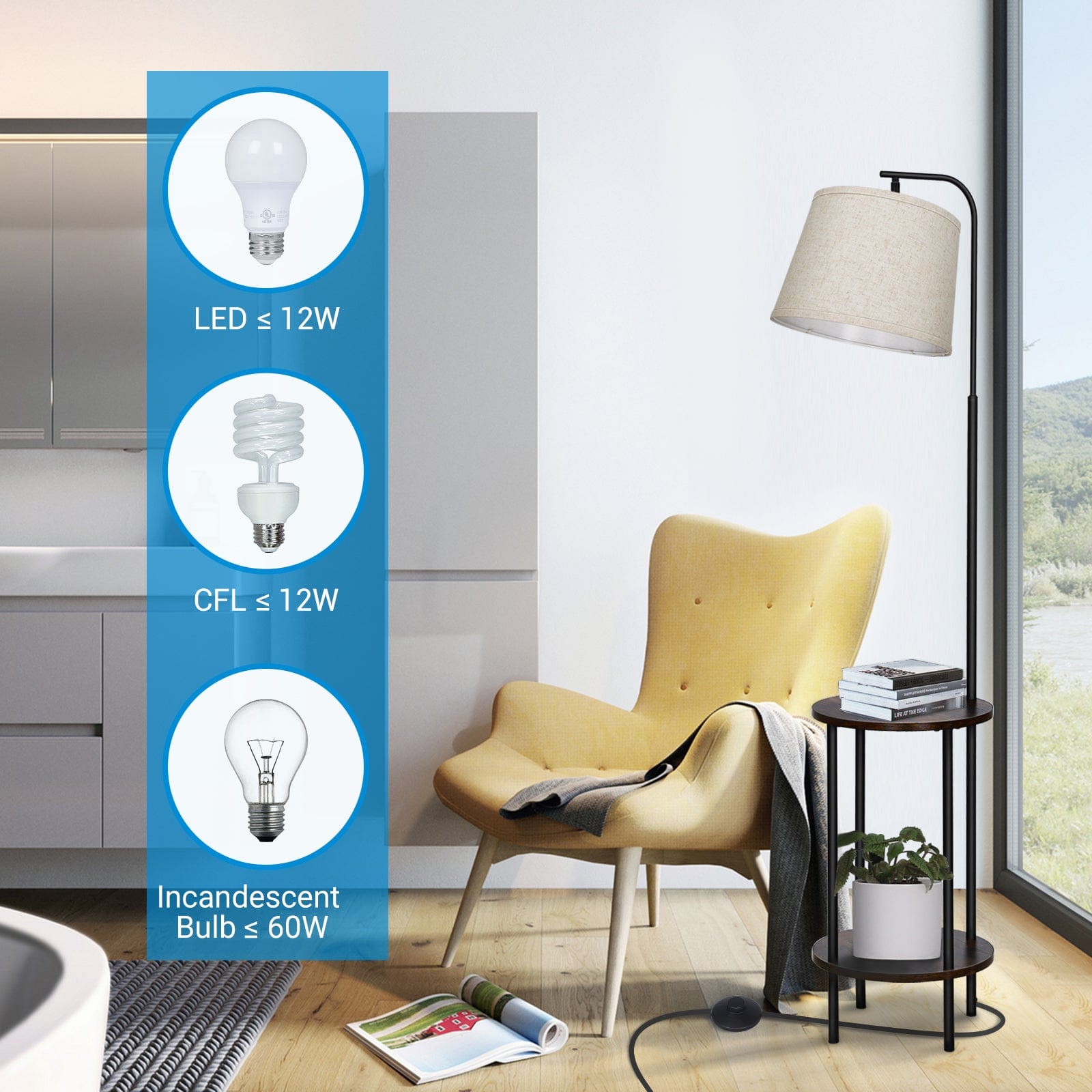 DEWENWILS Floor Lamp with Table Attached, Farmhouse Narrow Nightstand, Wooden End Side Table Floor Lamp, Adjustable Reading Lamp-HLFL06E