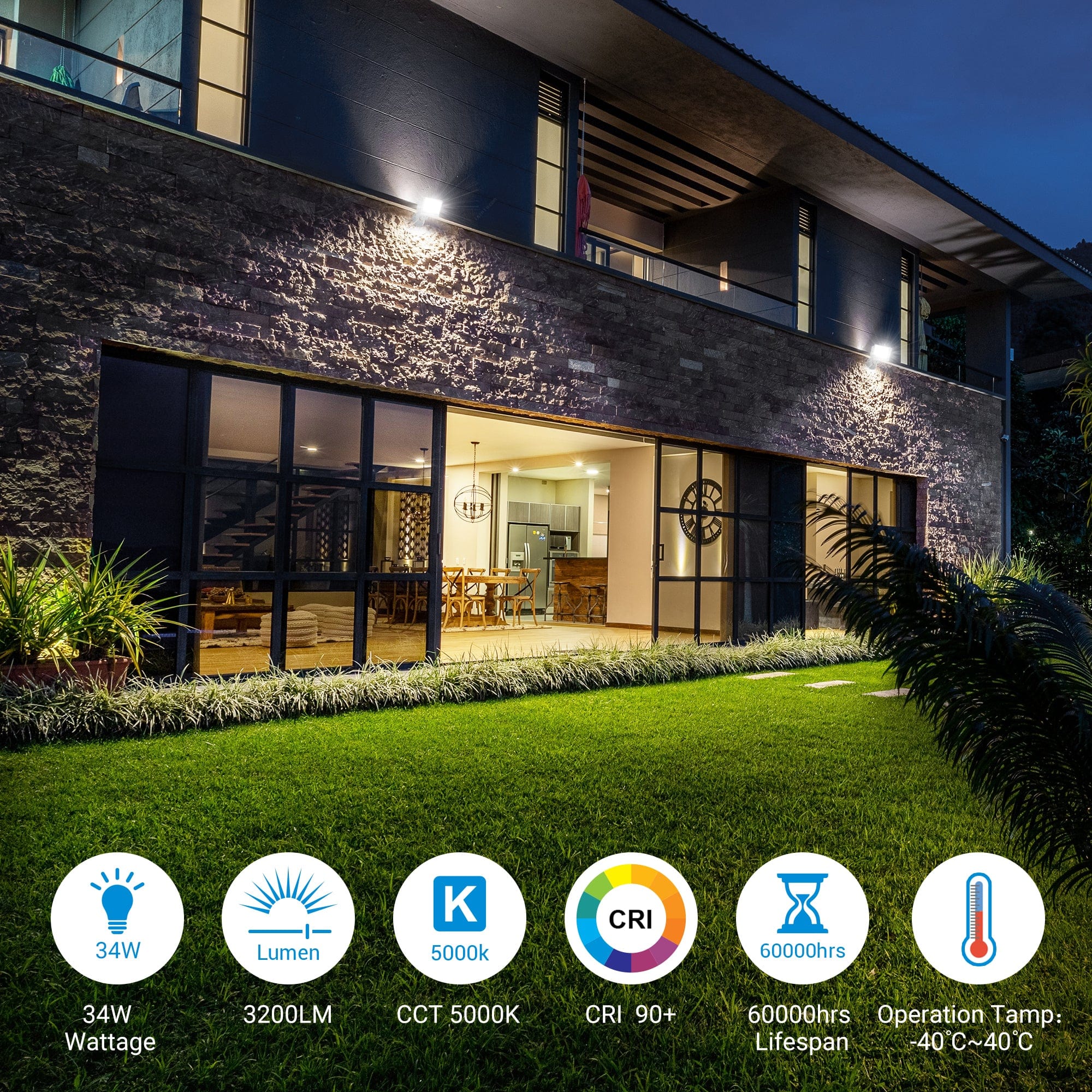 DEWENWILS 34W LED Flood Light Outdoor, 3200LM Super Bright (400W Equivalent), IP65 Waterproof Knuckle Mount LED Flood Light, 5000K LED Security Light for Garden, Yard, Garage-HFLB03B