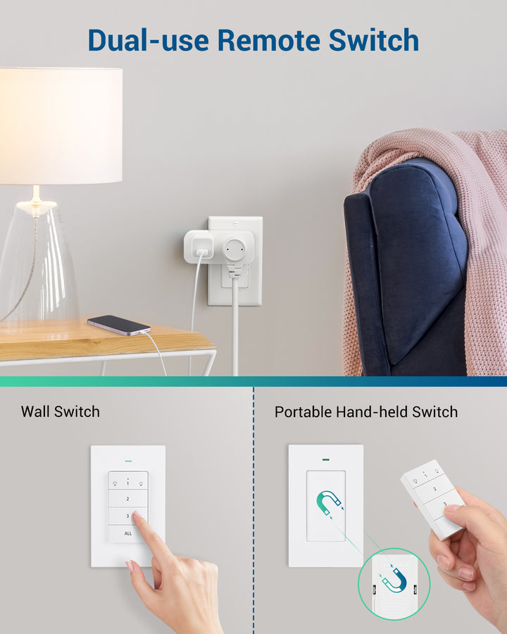 DEWENWILS Indoor Remote Control Outlet, Wireless Remote Light Switch with 2  Side Outlets, No Interference Remote Outlet Switch, No Wiring, 15A/1875W