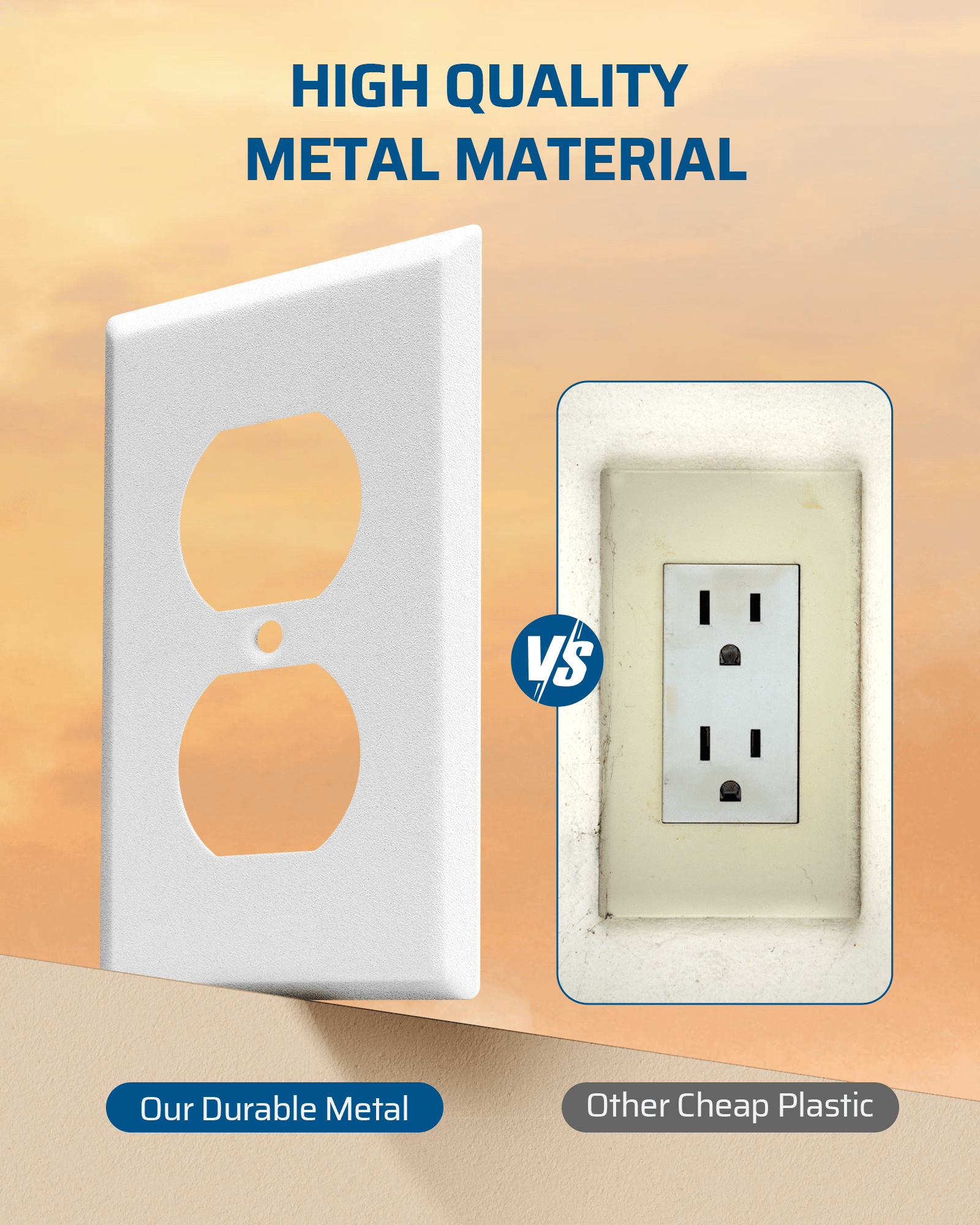 DEWENWILS Metal Duplex Wall Plate, Electrical Outlet Cover Plates, Dual Electric Receptacle Plug Covers for Living Room, Bedroom, Bathroom, Kitchen, Texture White (10-Pack)-HDWP05B